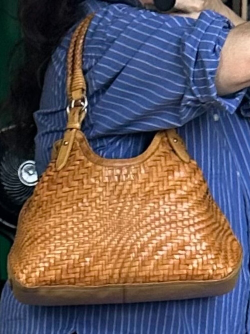 Vintage ColeHaan Triangle Leather "Genevieve" woven shoulder bag purseFlorentine